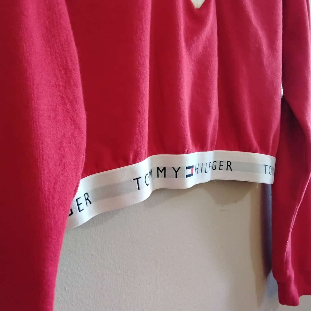 Vintage Tommy Hilfiger Red Cropped V-Neck French Terry Long Sleeve – Medium EUC - Picture 6 of 16